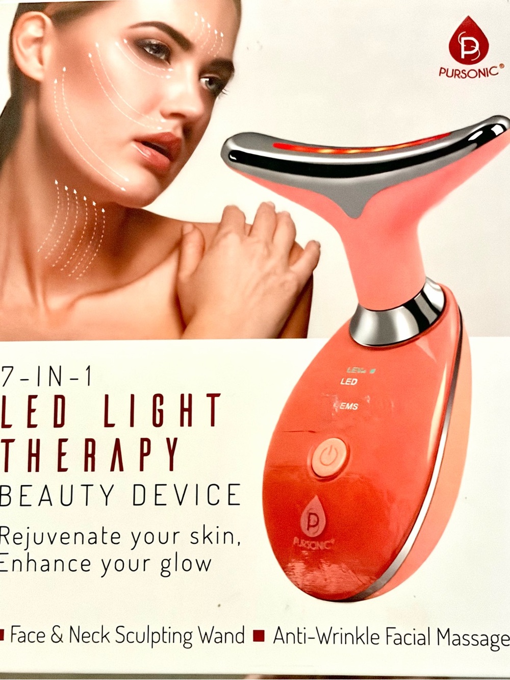 Pursonic Coral LED Facial Sculpting Wand - Face & Neck Therapy